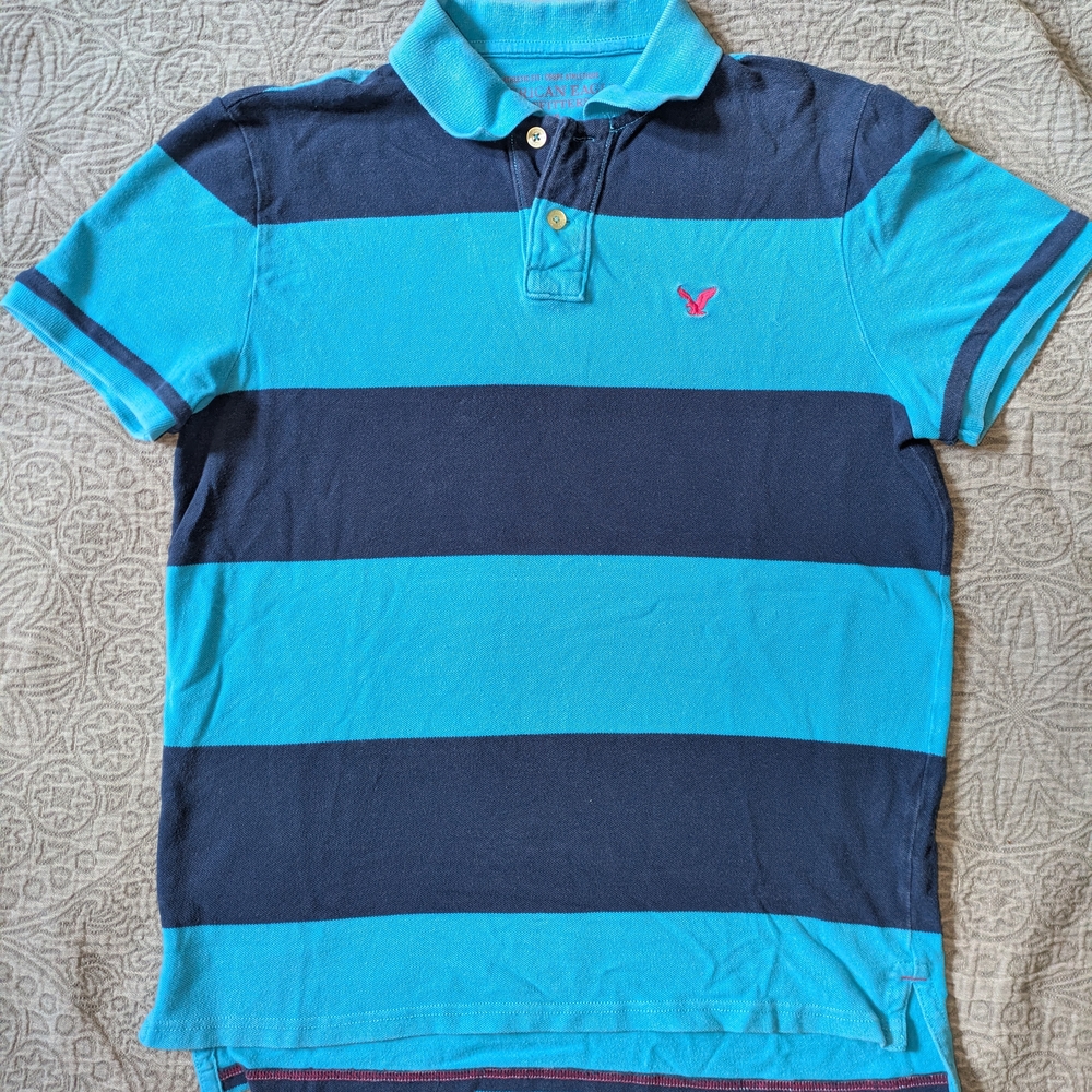 American Eagle Outfitters Teal and Navy Polo Shirt